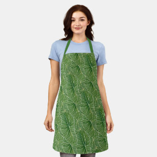 Watercolor Green Tropical Leaves Pattern Apron