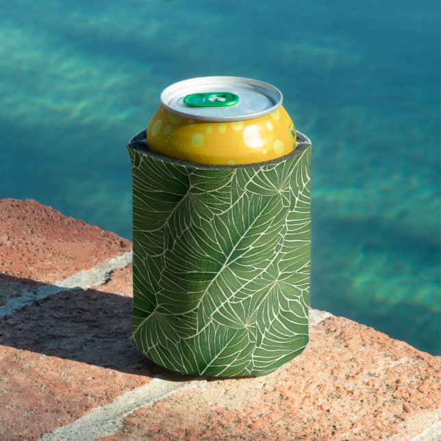 Watercolor Green Tropical Leaves Pattern Can Cooler (In Situ Pool)