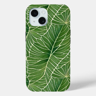 Watercolor Green Tropical Leaves Pattern iPhone 15 Case