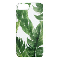 Watercolor Green Tropical Leaves Pattern