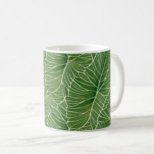 Watercolor Green Tropical Leaves Pattern Coffee Mug