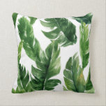 Watercolor Green Tropical Leaves Pattern Cushion<br><div class="desc">Stylish pillow featuring watercolor banana leaves pattern. This pillow will be a perfect tropical accent to any space in your home. This design is available in a variety of products. Similar designs are also available.</div>