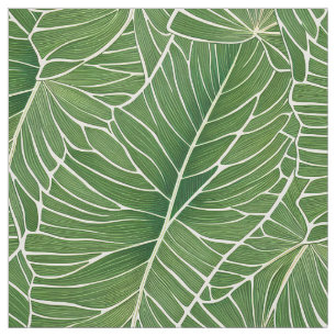Watercolor Green Tropical Leaves Pattern Fabric