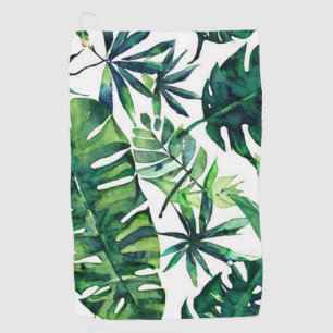 Watercolor Green Tropical Leaves Pattern Golf Towel