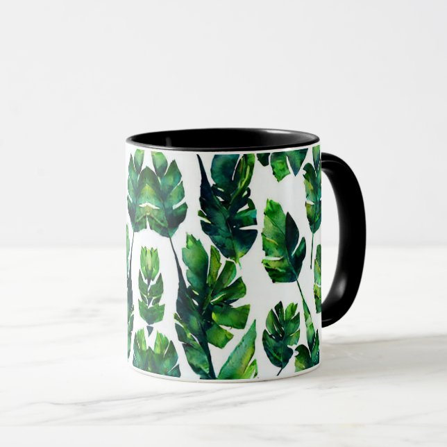 Watercolor Green Tropical Leaves Pattern   Mug (Front Right)