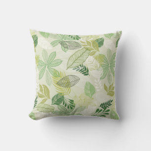 Watercolor Green Tropical Leaves Pattern Throw Pil Cushion