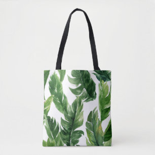 Watercolor Green Tropical Leaves Pattern Tote Bag