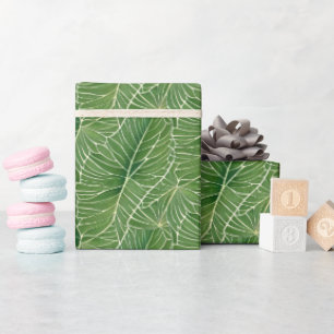 Watercolor Green Tropical Leaves Pattern Wrapping Paper
