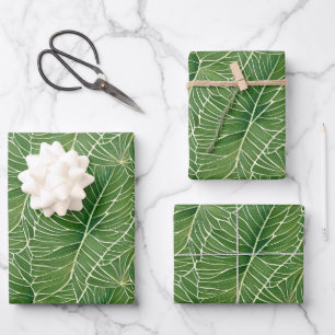 Watercolor Green Tropical Leaves Pattern Wrapping Paper Sheet