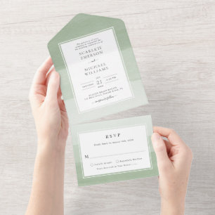 Watercolor Green Wedding All In One Invitation