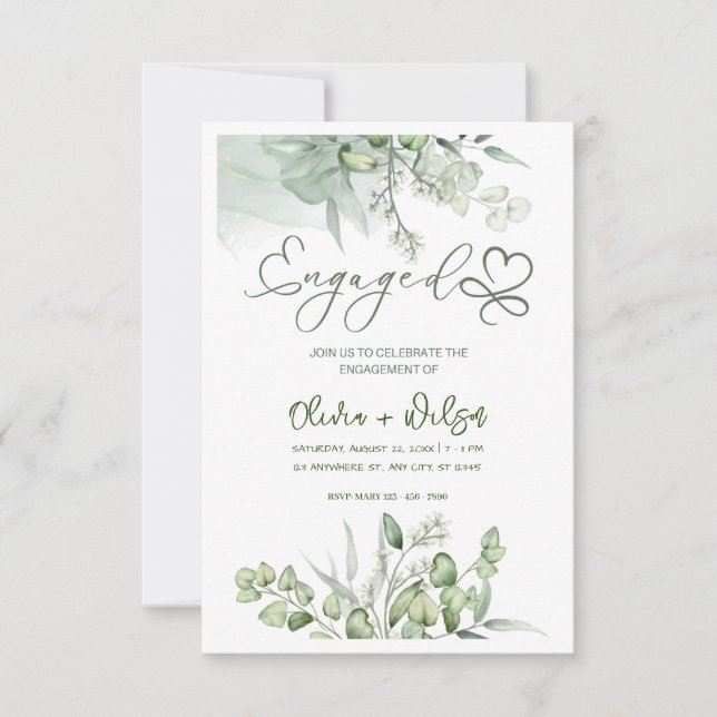 watercolor  green wedding save the date invitation (Front)