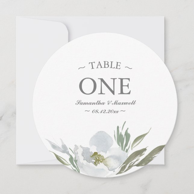Watercolor Green White and Grey Table Number (Front)