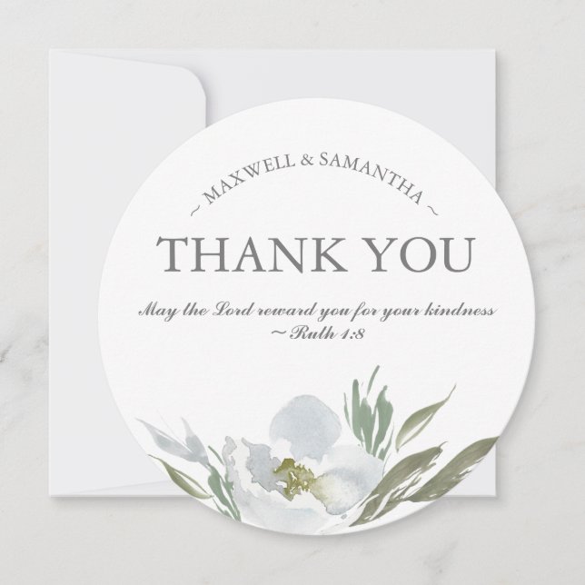Watercolor Green, White and Grey Thank You Invitation (Front)