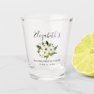 Watercolor Green White Floral Bachelorette Party Shot Glass