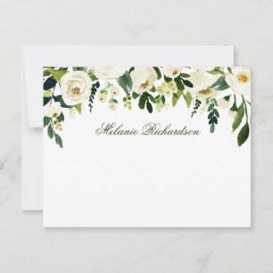 Watercolor Green White Floral Personalised Card