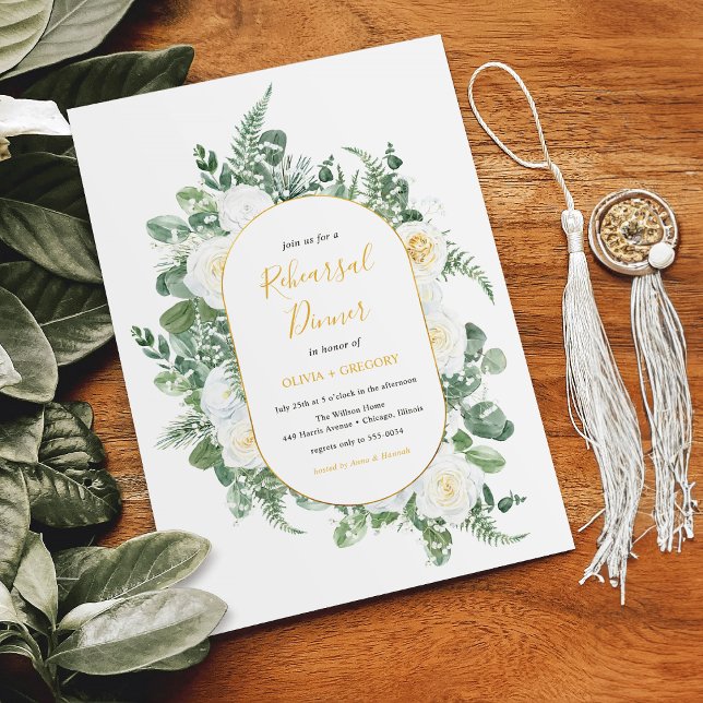 Watercolor Green White Flowers Wedding Rehearsal Invitation (Creator Uploaded)