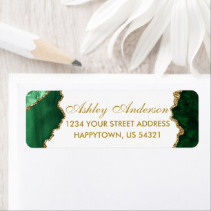 Watercolor Green White Gold Marble Return Address