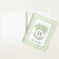 Watercolor Green & White Hydrangea Crest Gingham 