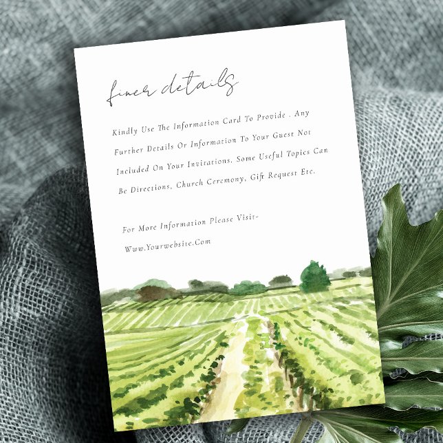 Watercolor Green Winery Vineyard Wedding Details Enclosure Card (Creator Uploaded)