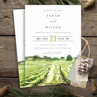Watercolor Green Winery Vineyard Wedding Invite