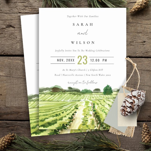 Watercolor Green Winery Vineyard Wedding Invite (Creator Uploaded)