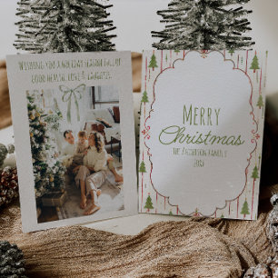 Watercolor Green Winter Trees Frame Christmas Holiday Card