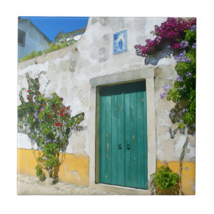 Watercolor green wooden door tile