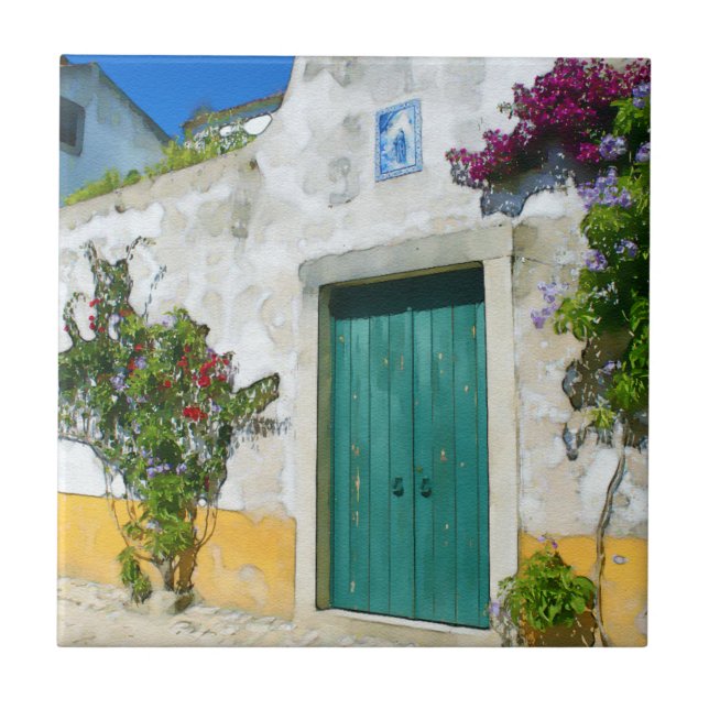 Watercolor green wooden door tile (Front)