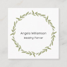 Watercolor Green Wreath Square Business Card