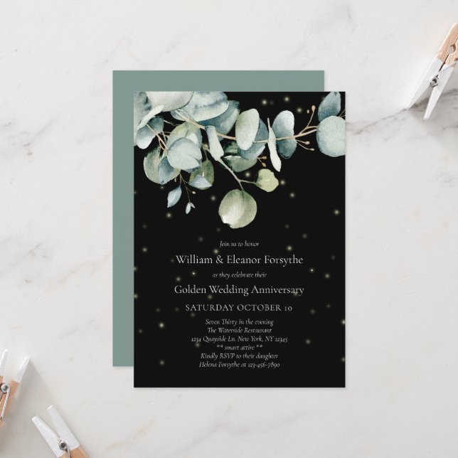 Watercolor Greenery 50th Wedding Anniversary  Invitation (Front/Back In Situ)