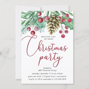 Watercolor Greenery And Berries Christmas Party Invitation