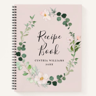 watercolor greenery and blush Recipe Book