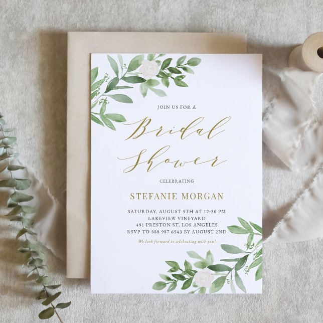 Watercolor Greenery and Flowers Bridal Shower Invitation (Creator Uploaded)