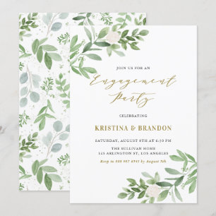 Watercolor Greenery and Flowers Engagement Party Invitation