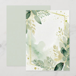 Watercolor greenery and gold blank Wedding Invitation