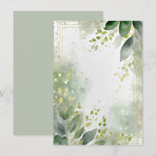 Watercolor greenery and gold blank Wedding Invitation