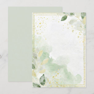 Watercolor greenery and gold blank Wedding Invitation