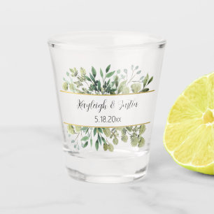 Watercolor Greenery and Gold Botanical Wedding Shot Glass