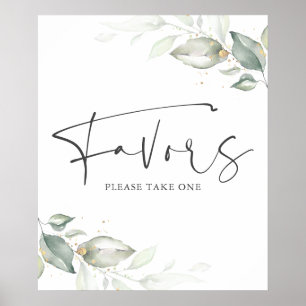 Watercolor Greenery and Gold Leaves Favours Sign