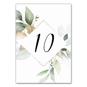 Watercolor Greenery and Gold Table Numbers