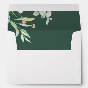 Watercolor Greenery and Gold Wedding Envelopes
