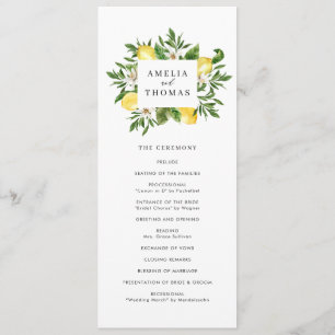 Watercolor Greenery and Lemons Wedding Ceremony Programme
