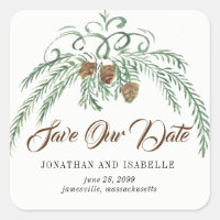 Watercolor Greenery and Pine Cones Save Our Date