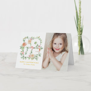 Watercolor Greenery and Rose Photo Valentine's Day Foil Greeting Card