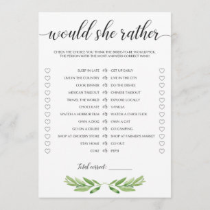 Watercolor Greenery and White Bridal Shower Game