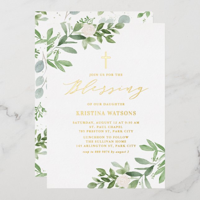 Watercolor Greenery and White Flower Baby Blessing (Front/Back)