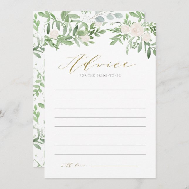 Watercolor Greenery and White Flower Bridal Shower Advice Card (Front/Back)