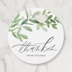 Watercolor Greenery and White Flower Thank You Favour Tags