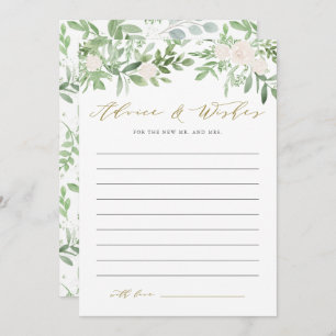 Watercolor Greenery and White Flower Wedding Advice Card