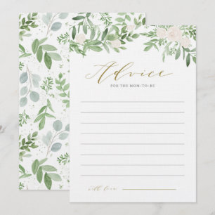 Watercolor Greenery and White Flowers Baby Shower  Advice Card